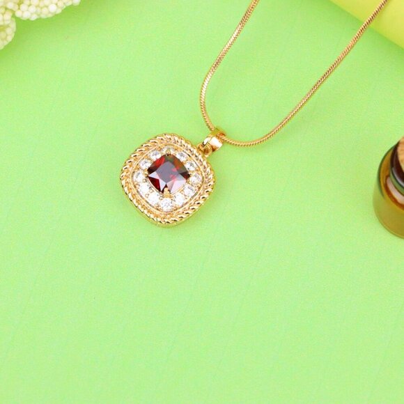 "Vintage Style Red Cushion Pendant with Crystal Halo Accents, XPPT1663 - Picture 10 of 13